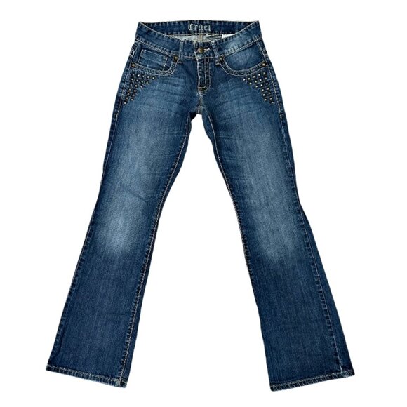 Cruel Keri Studded Boot Cut Blue Jeans Size 5 R Low Rise Slim Fit Medium Wash - Picture 1 of 10